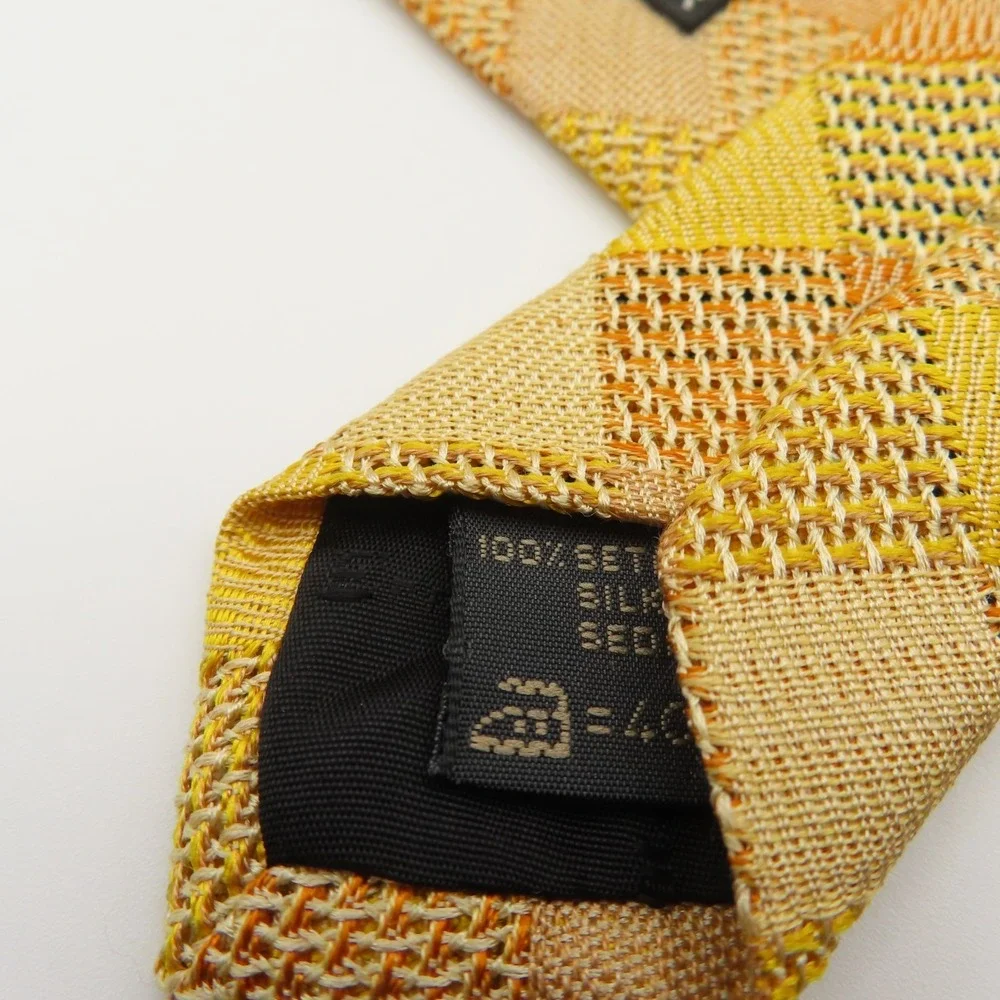Ermenegildo Zegna Tie Silk Yellow Checkerboard 4" Wide 57" Long Italy - Picture 7 of 7